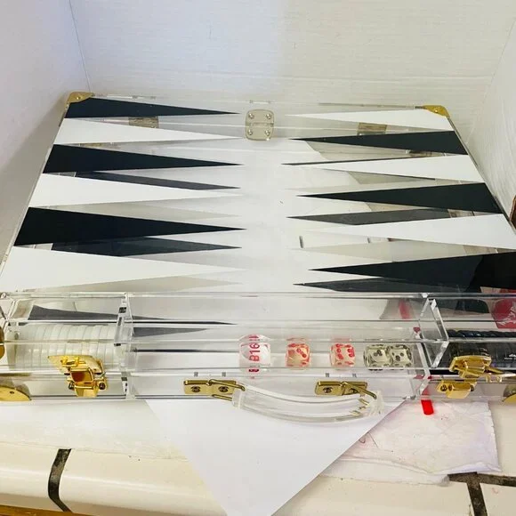 Luxury Acrylic Backgammon Set With Gold Accents & Dice 17" x 131/3" x 3'